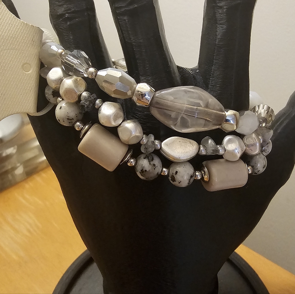 New Directions Multi-Beaded Bracelet Set Of 3. Stretchy